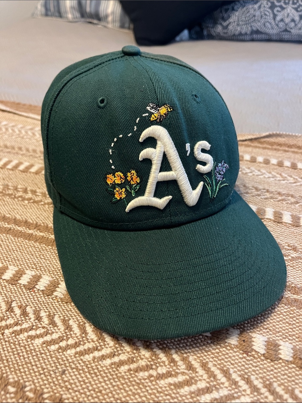 New Era Green A's Cap with Bee & Floral Embroidery